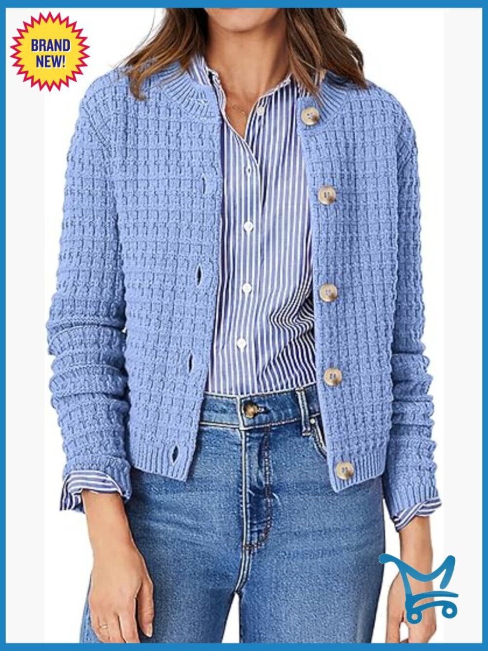 Women's Cotton Knit Cardigan Open Front Long Sleeve Button Down Jacket